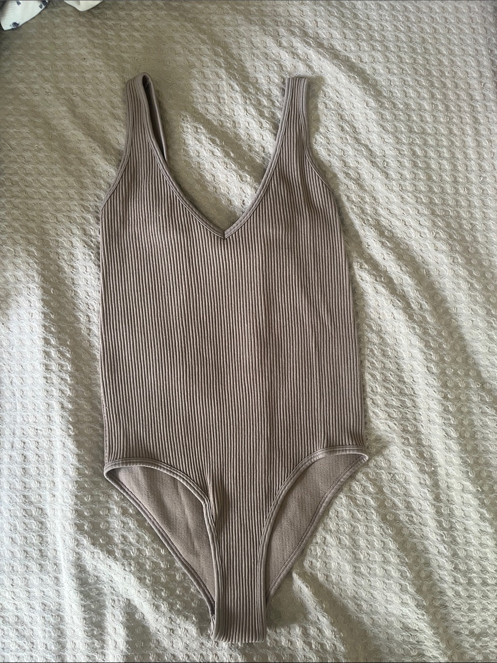 Set of 3 Ribbed Tank Bodysuit Tank in Brown, Taupe & White - Womens - Picture 4 of 8